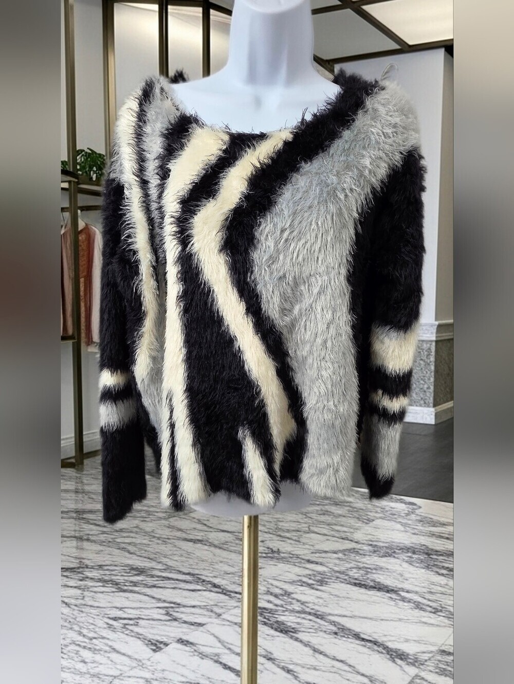 561 Vince Camuto Abstract Stripe Eyelash Knit Sweater